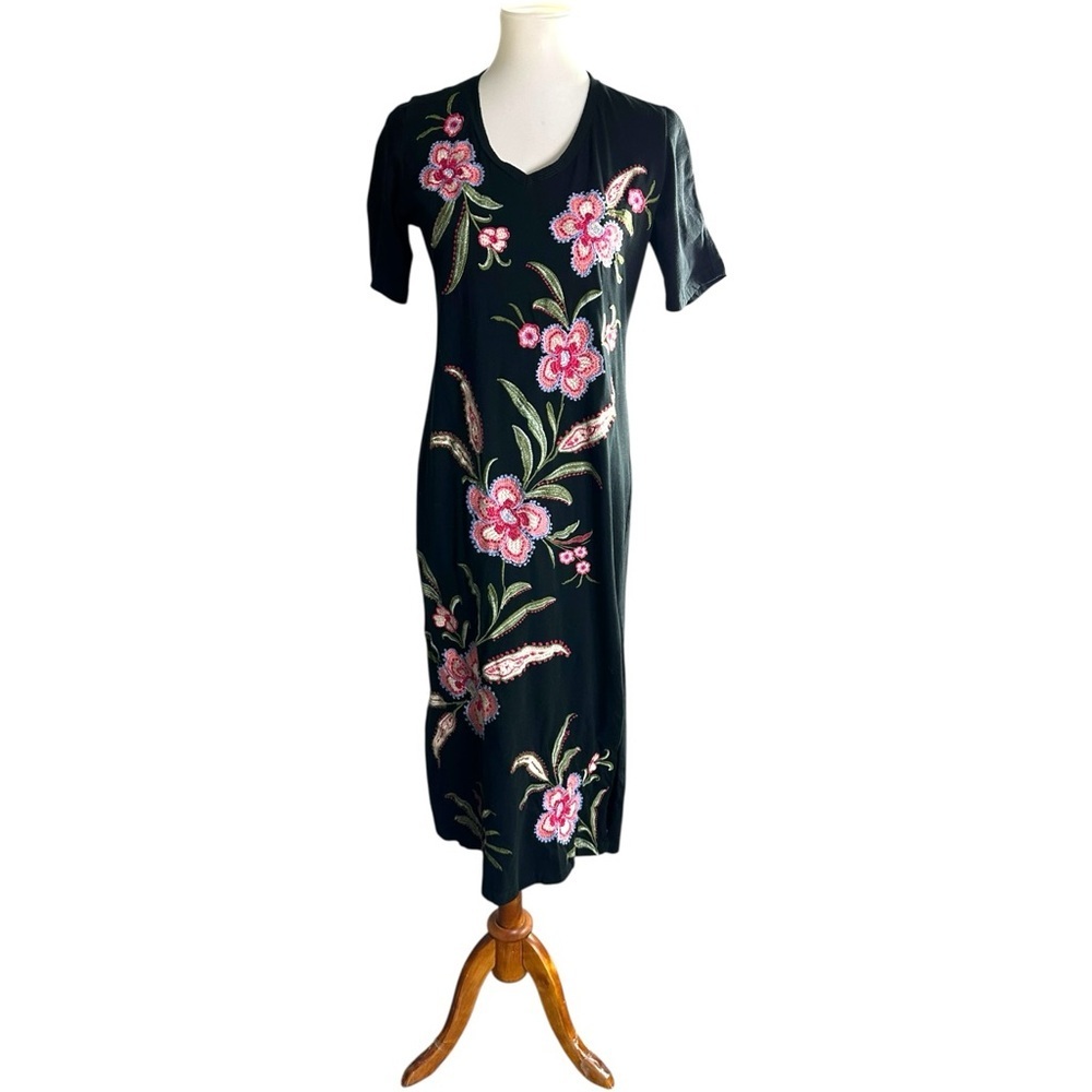 Johnny Was LIBBI TRAPUNTO T‑SHIRT Embroidered Flower DRESS Size XS
